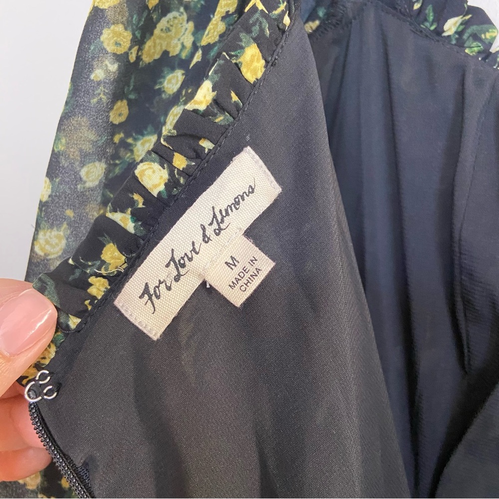 For Love And Lemons EILEEN mini dress, October Floral, Black and Lilac, Medium - Picture 9 of 11